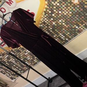 One Clothing Purple Velvet Jumpsuit with V-Neck